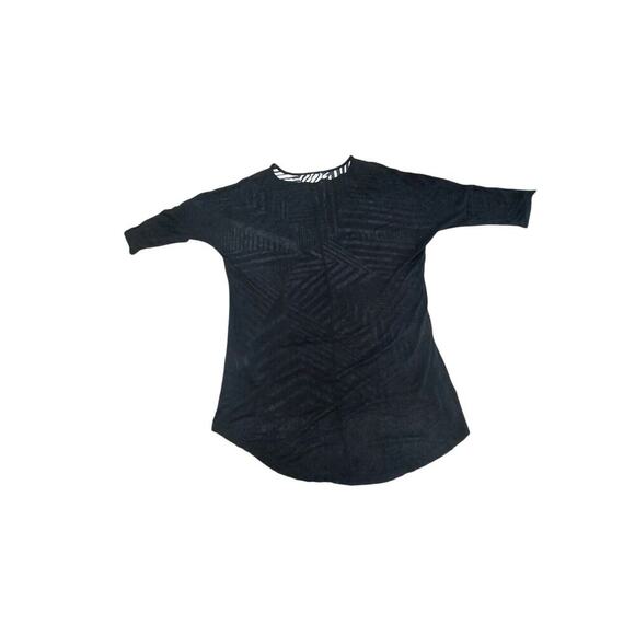 Monteau Shirt Womens MBlack 3/4 Sleeve Round Neck Pullover Sheer Abstract Trip - Picture 3 of 5